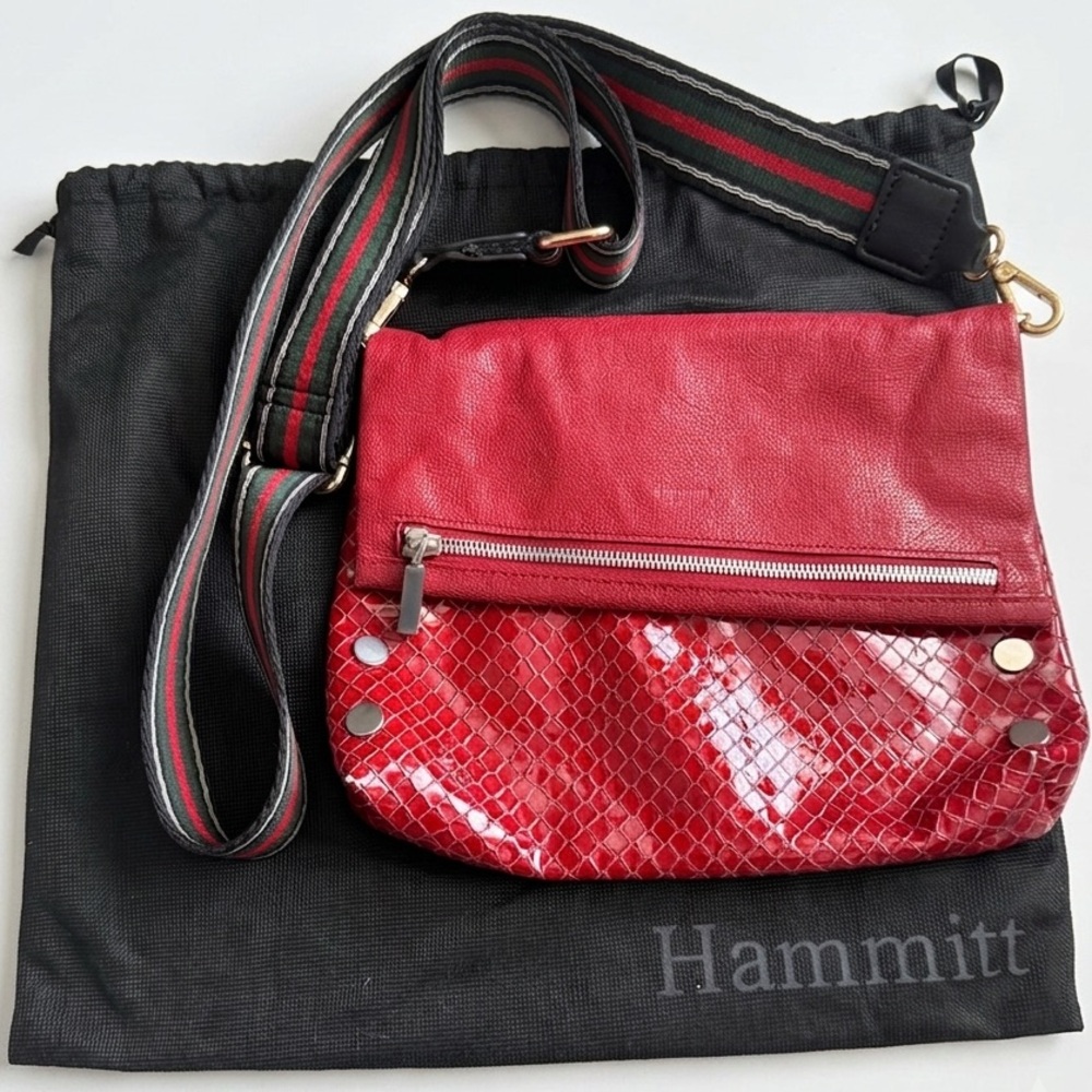 Hammitt VIP Medium Crossbody Bag Red Leather Snakeskin Embossed
